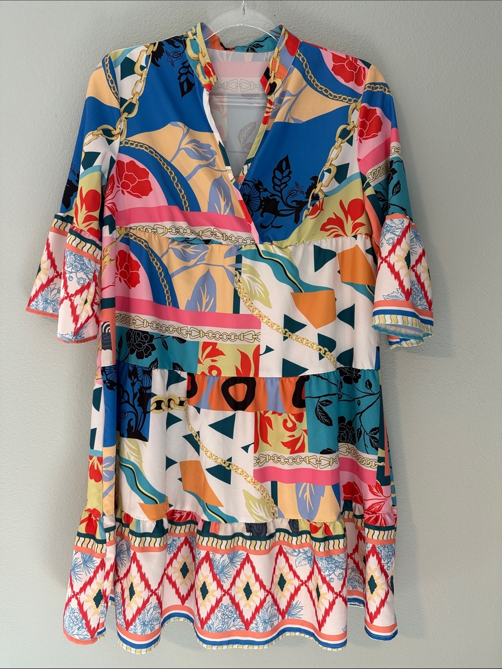 Colorful Geometric & Chain Print Tunic Dress